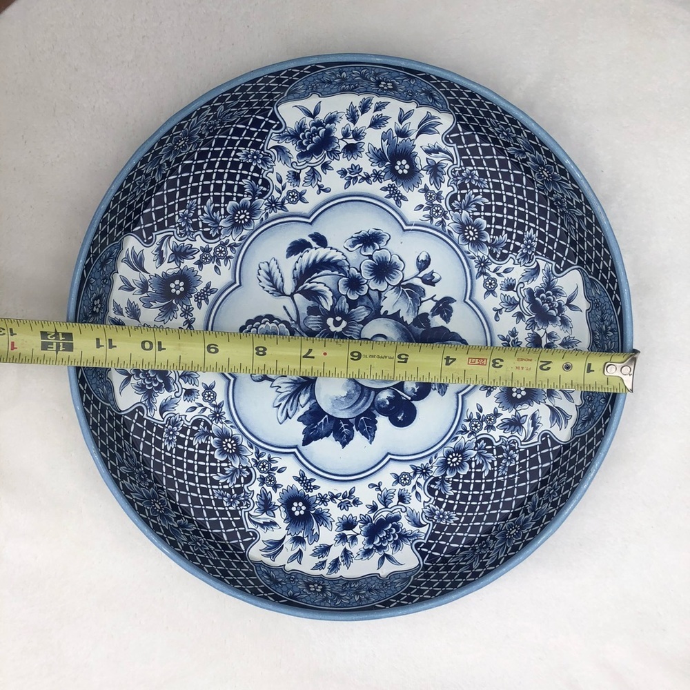Daher Decorated Ware Round Metal Tray - Blue White Fruit Floral Made in England - Picture 7 of 12
